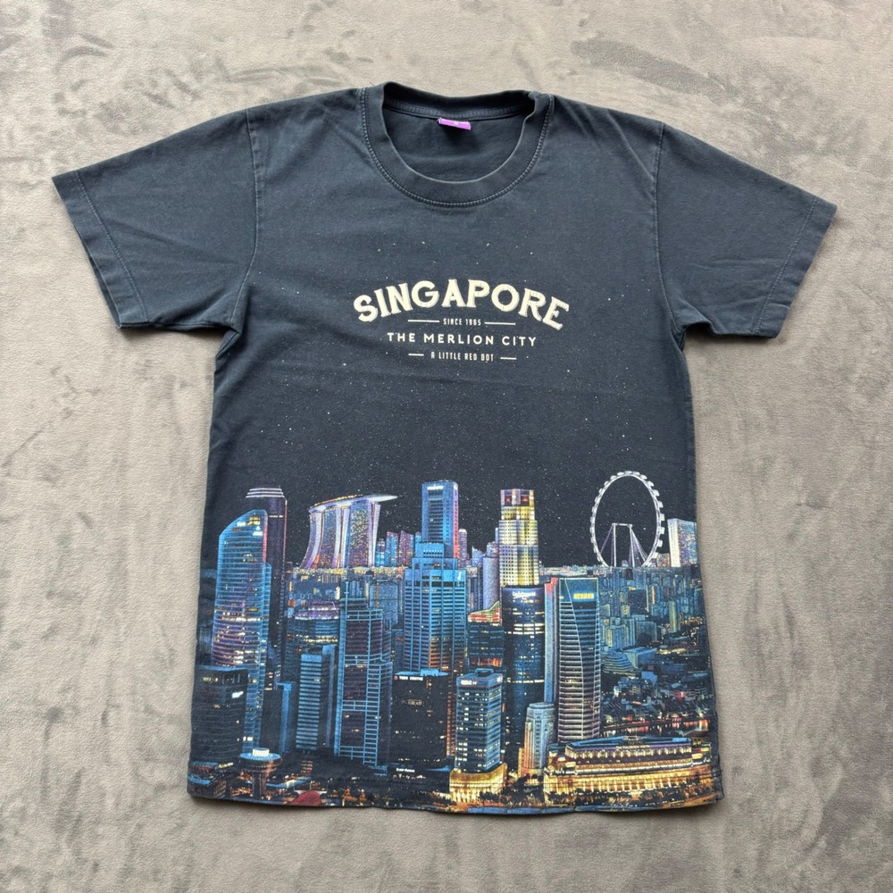 Discover Singapore The Merlion City Skyline Graphic T-Shirt Black Mens Medium